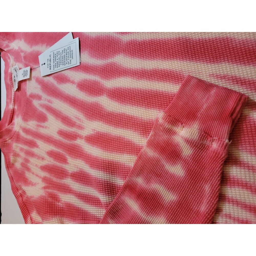 NWT For The Republic Size M Pink White Tie Dye Waffle Knit Thermal Top Cotton - Picture 9 of 14